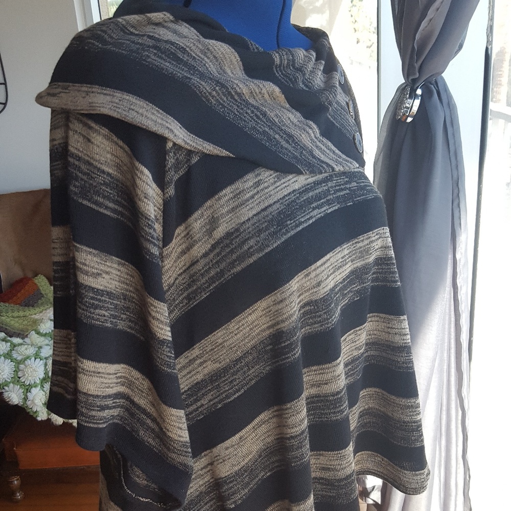 Sweater drape cowl neck black tan knit sz XL - Picture 2 of 8